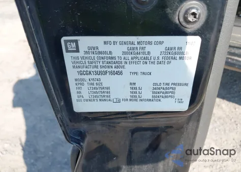 2003 Chevrolet Silverado 1500Hd Ls из США, поврежденный, VIN 1GCGK13U93F160456